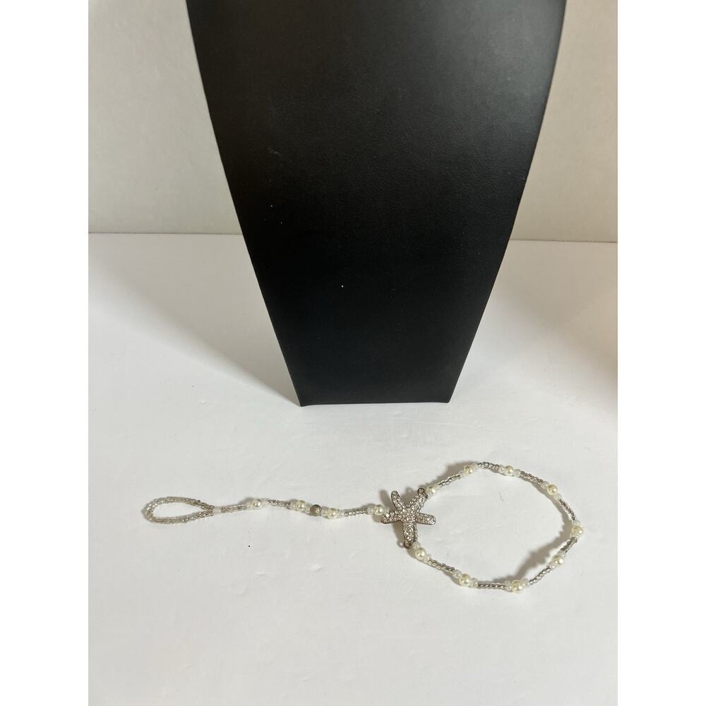 Vintage Pearl Starfish Barefoot Sandal Anklet Beach Adjustable Stretchy 8” L
